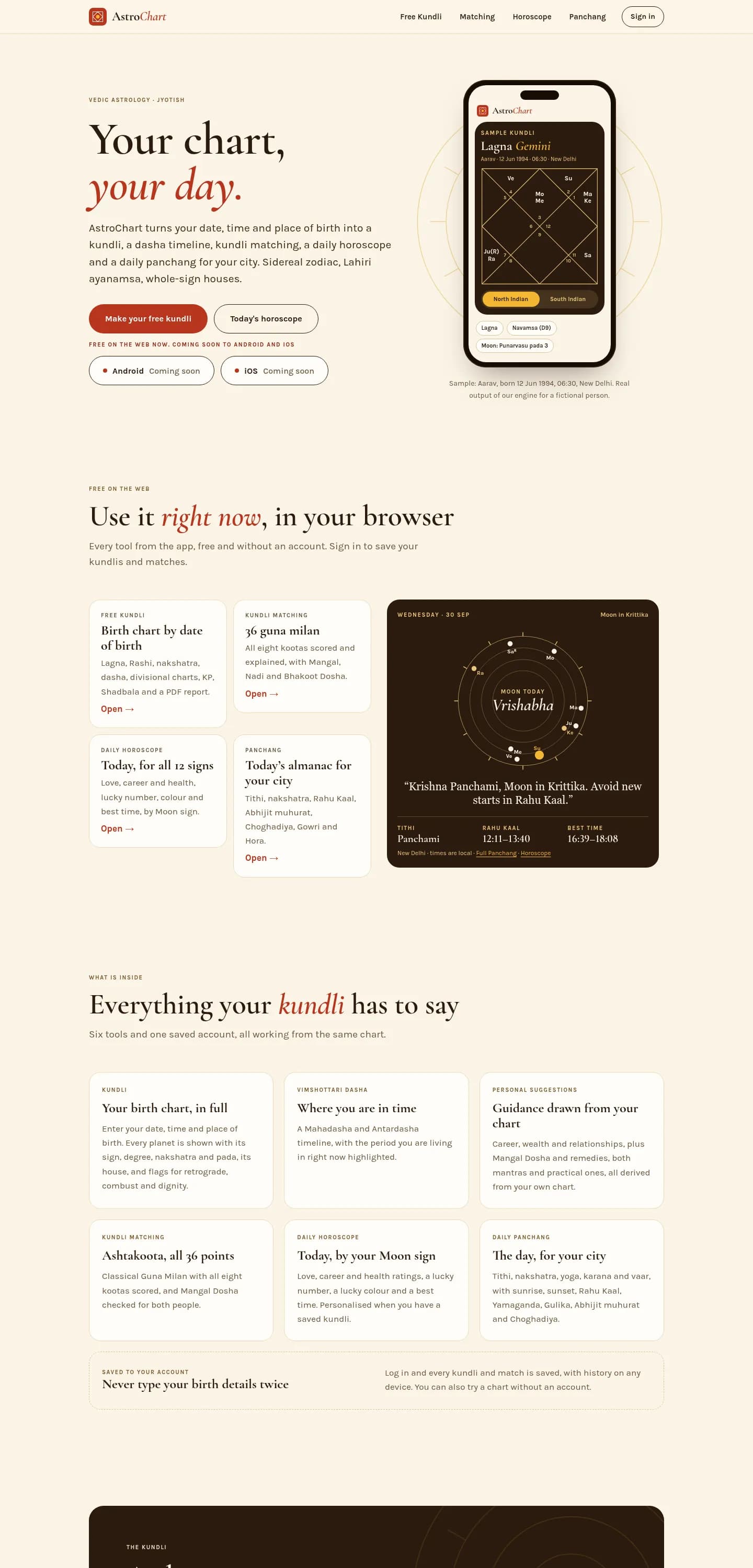 AstroChart website, full page