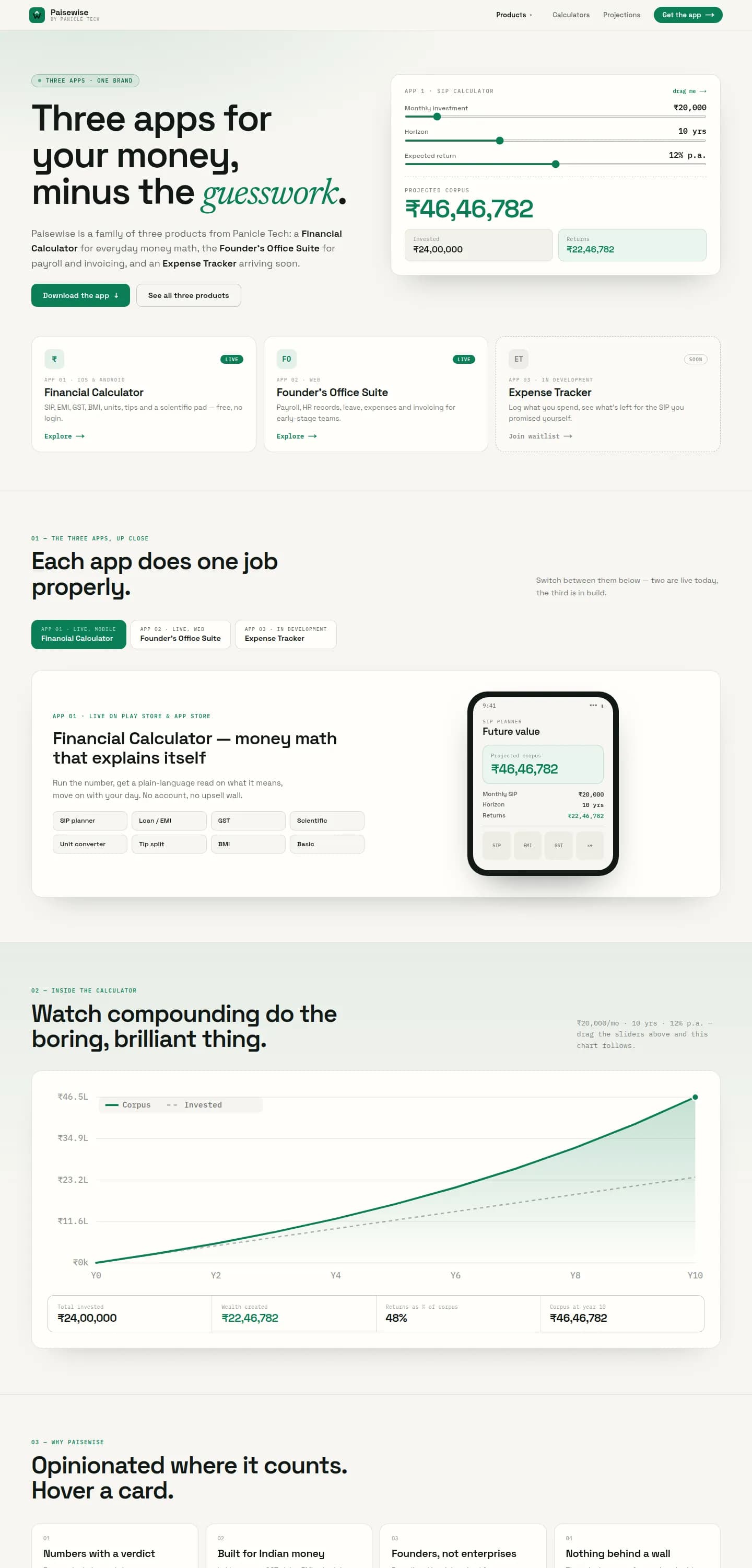 Paisewise website, full page